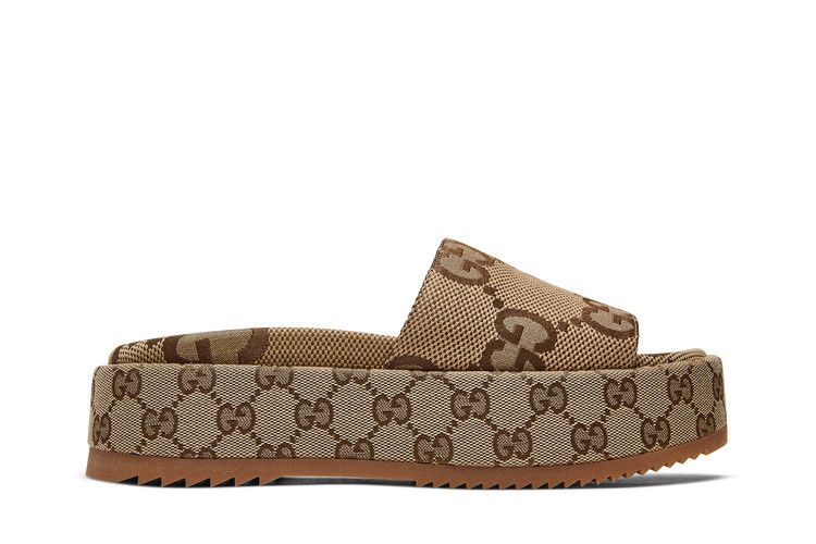 Gucci Wmns GG Lame Platform Slide Sandal 'Camel Monogram'