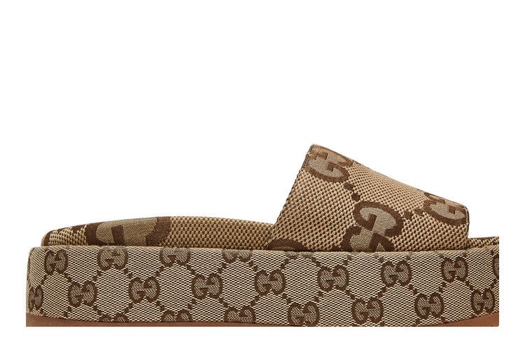 Gucci Wmns GG Lame Platform Slide Sandal 'Camel Monogram'