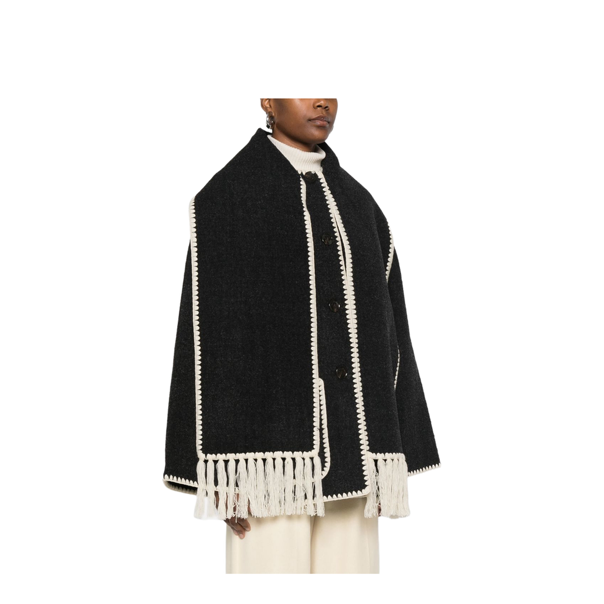 Embroidered Scarf Jacket - Dark Grey