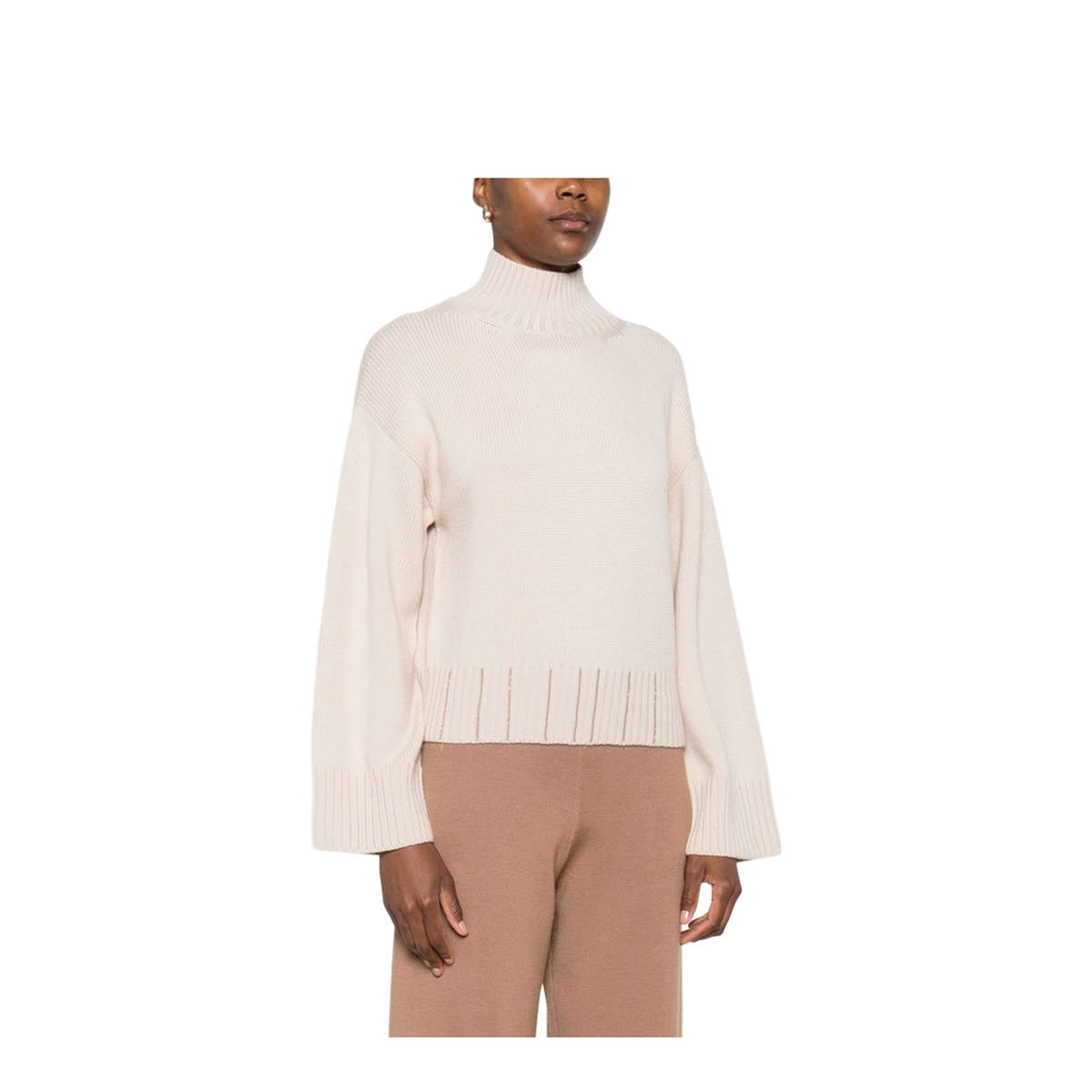 Powder Virgin Wool Ribbed High-Neck Sweater