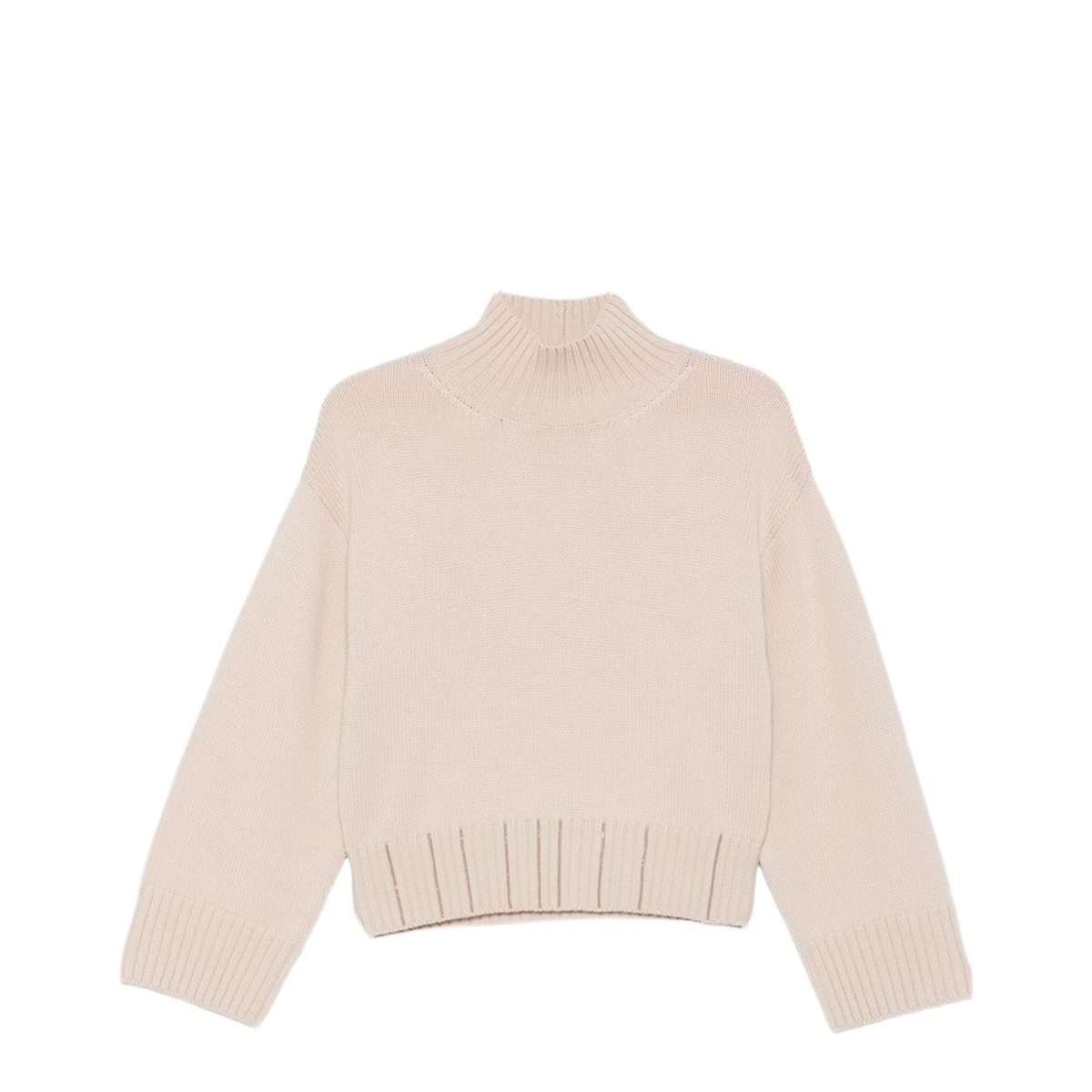 Powder Virgin Wool Ribbed High-Neck Sweater