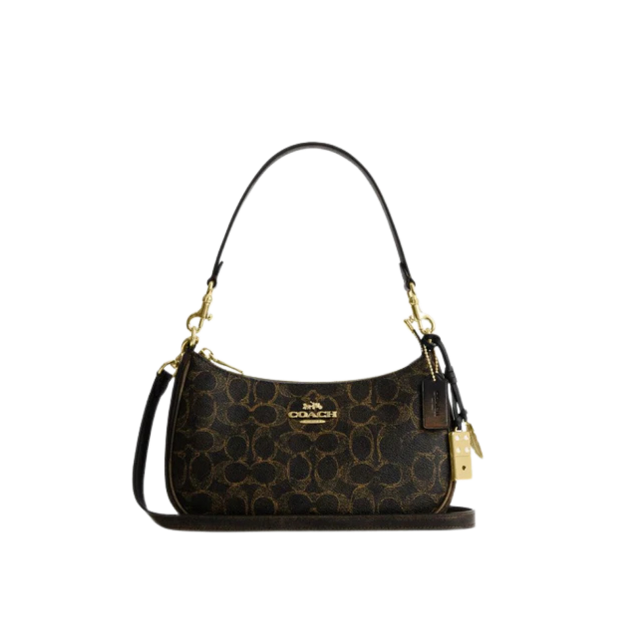 Coach Teri Shoulder Bag In Loved Signature Canvas With Charms Gold Brown