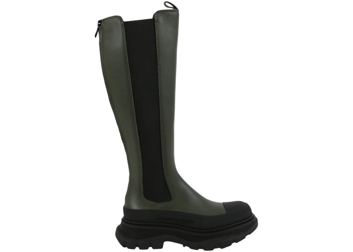 Alexander Mcqueen Tread Slick Knee High Boots Khaki Black (Women'S)