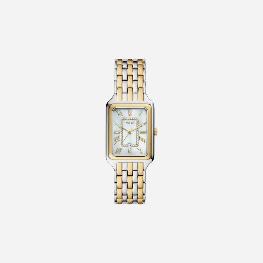 Fossil Raquel Three-Hand Date White Mother-Of-Pearl Dial Two-Tone Stainless Steel Watch