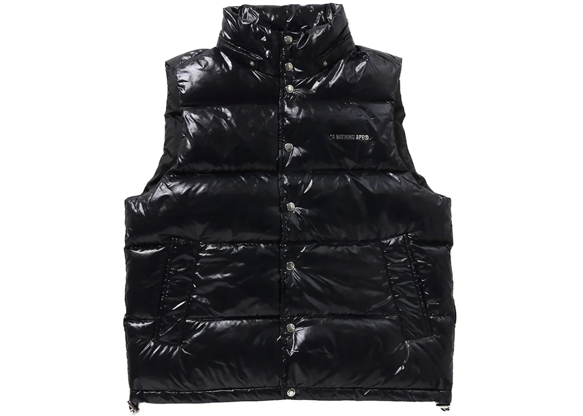 Bape Line Camo Debossed Nylon Down Vest Black