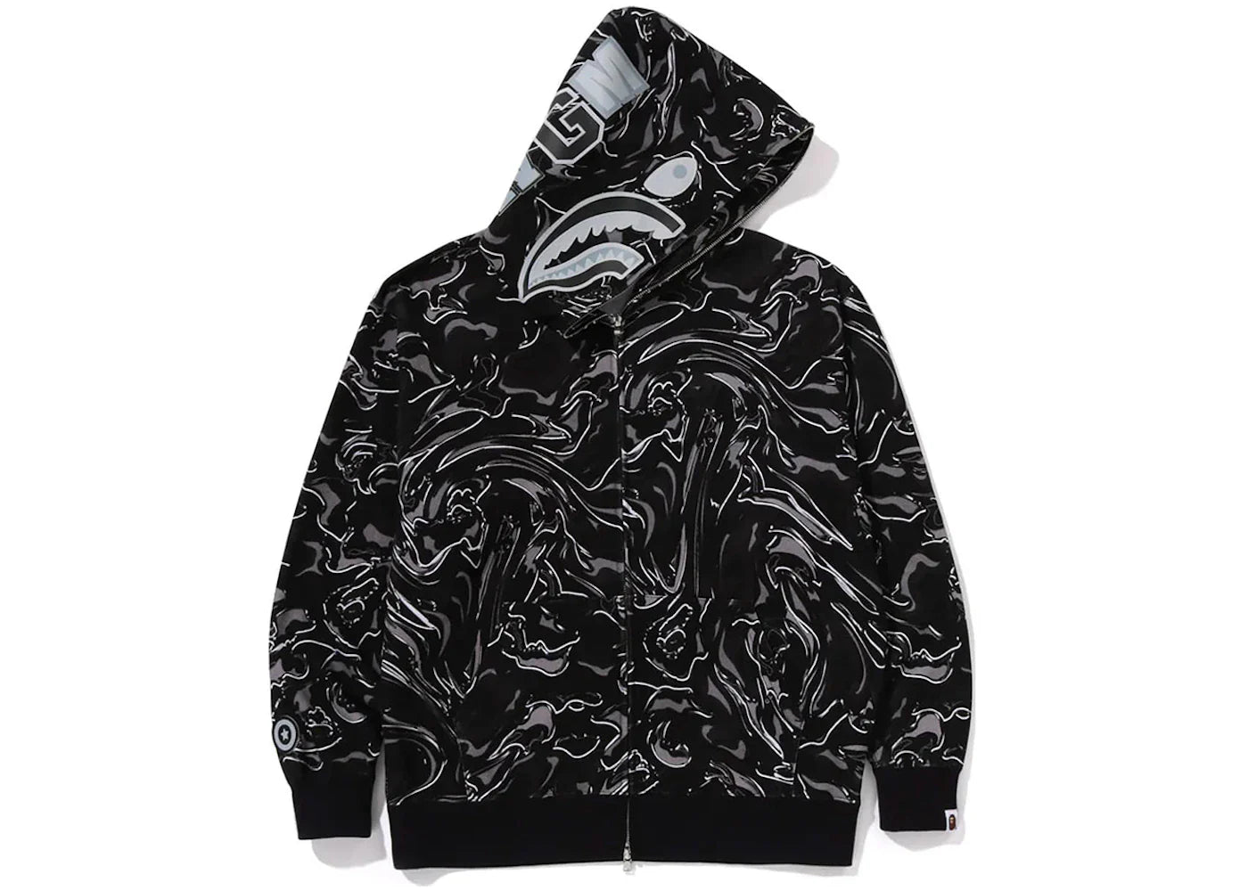 Bape Marbling Camo Shark Relaxed Fit Full Zip Hoodie Black