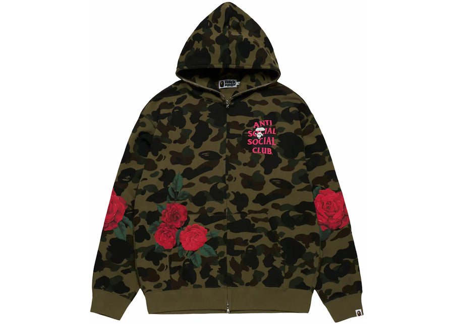 Bape x Anti Social Social Club Full Zip Hoodie Green