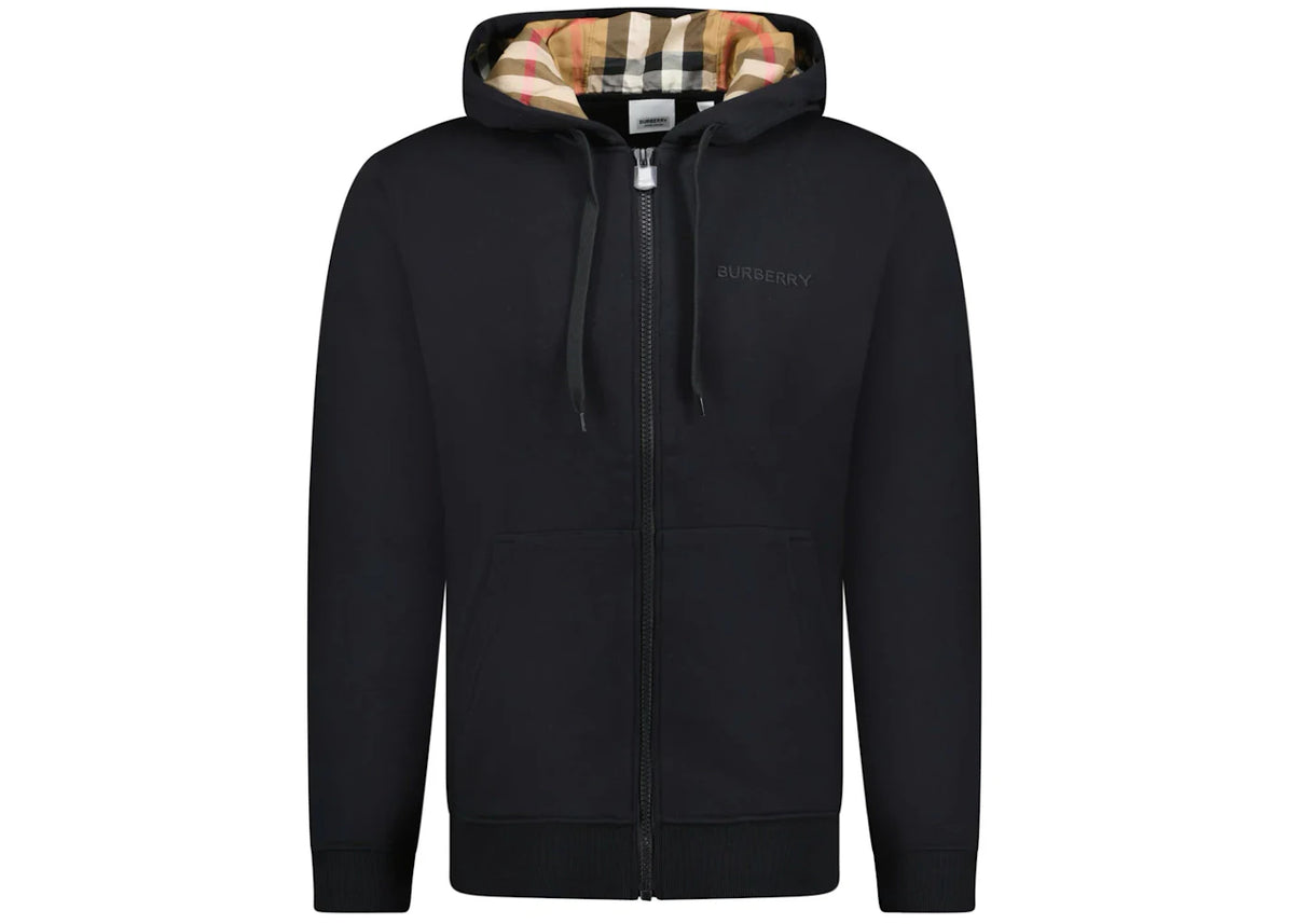 Burberry Hove Check Embroidery Logo Zip Hoodie Black