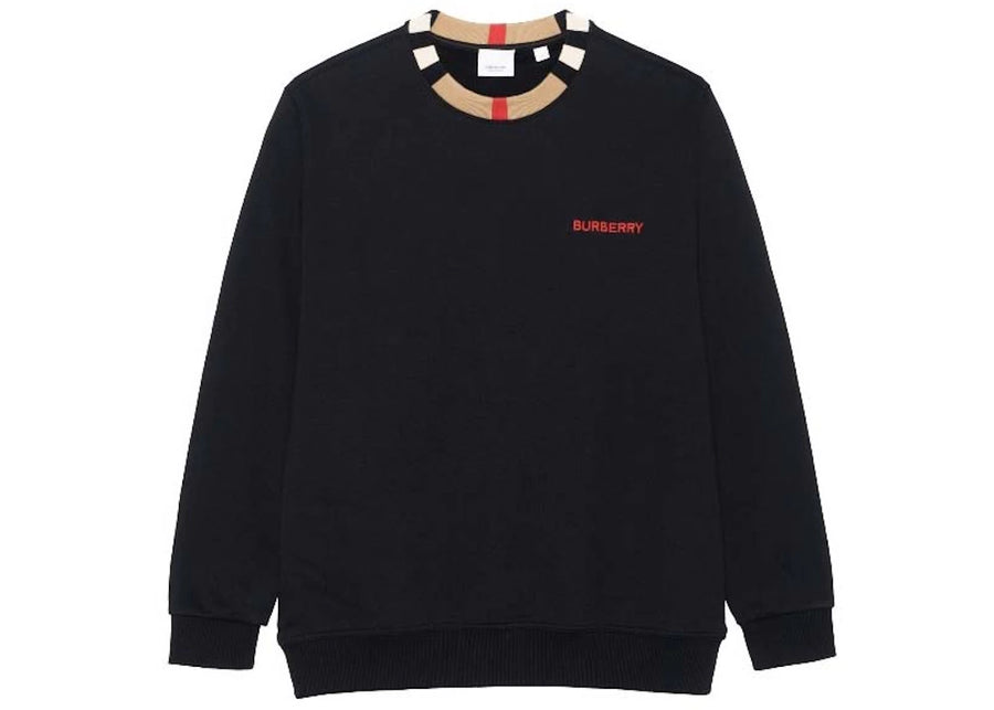 Burberry Icon Stripe Trim Cotton Sweatshirt Black
