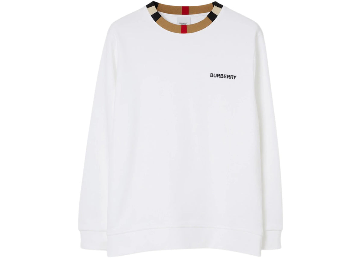 Burberry Icon Stripe Trim Cotton Sweatshirt White