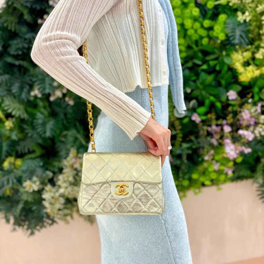 CS019 - CHANEL Vintage Light Gold Lambskin Timeless Square Flap Bag