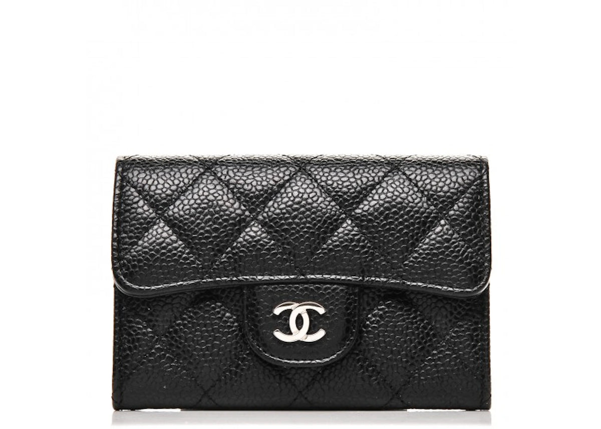 Chanel Flap Card Holder Quilted Caviar Silver-tone Black