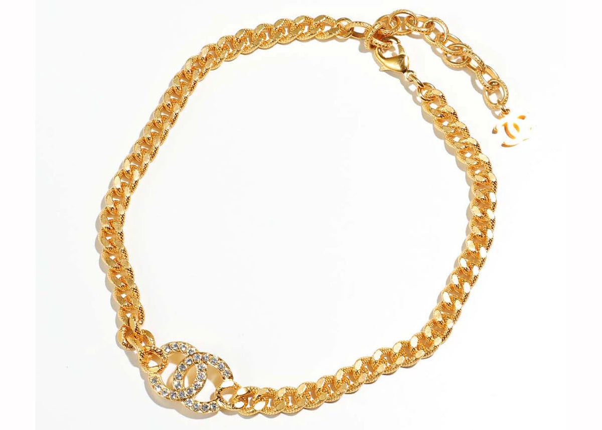 Chanel Crystal CC Logo Necklace Gold (AB8930)