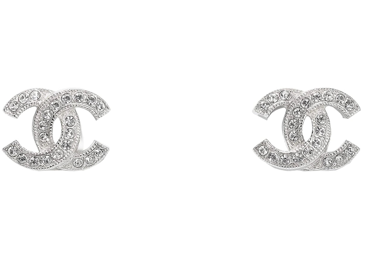 Chanel Metal and Strass Earrings Crystal Silver