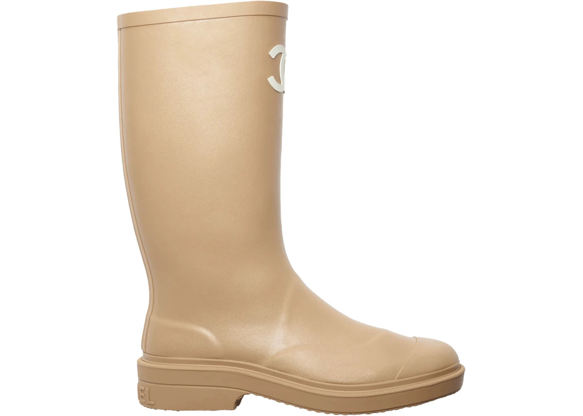 Chanel Rubber Rain Boots Beige
