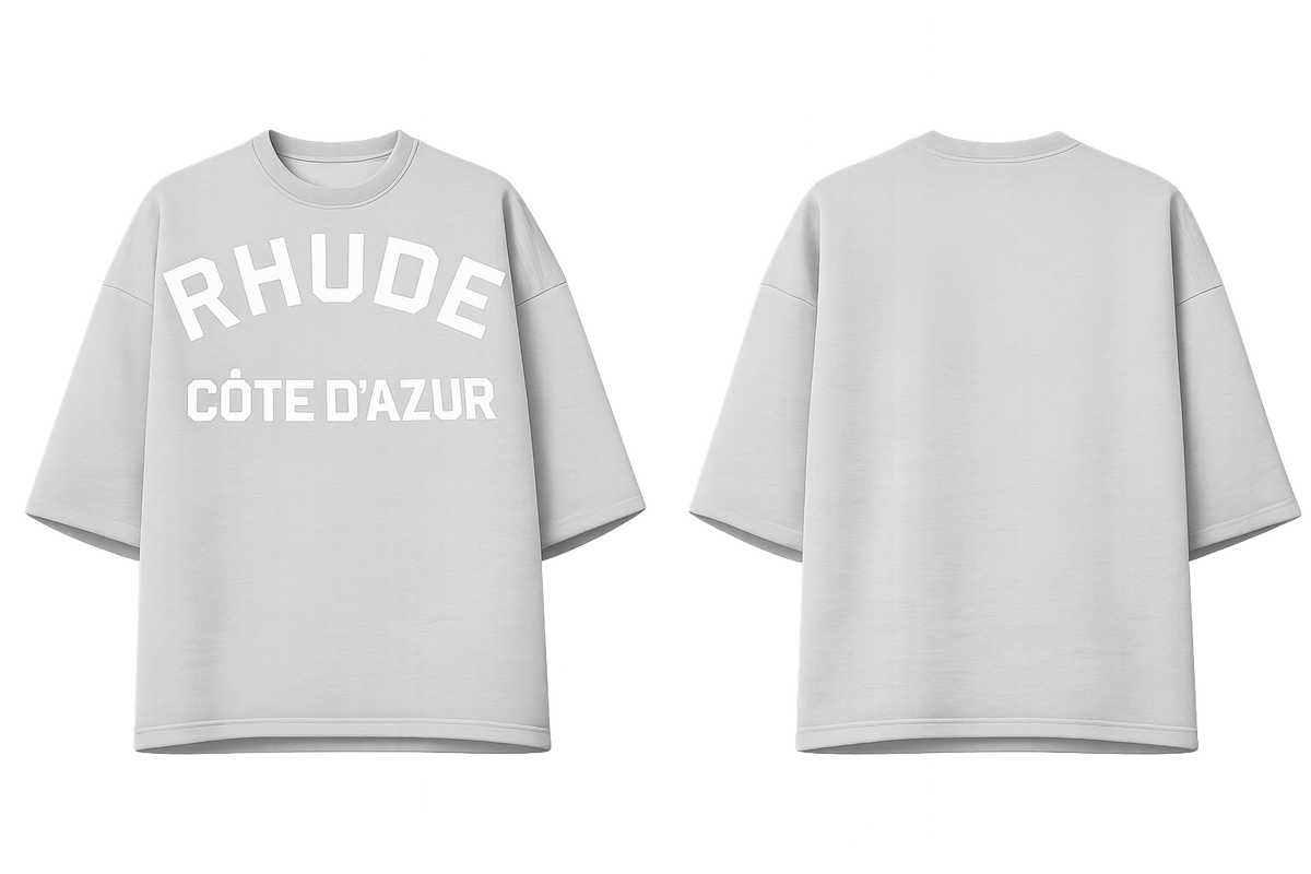 Rhude Gray 'Côte D'Azur' Mid-Sleeve Boxy T-Shirt