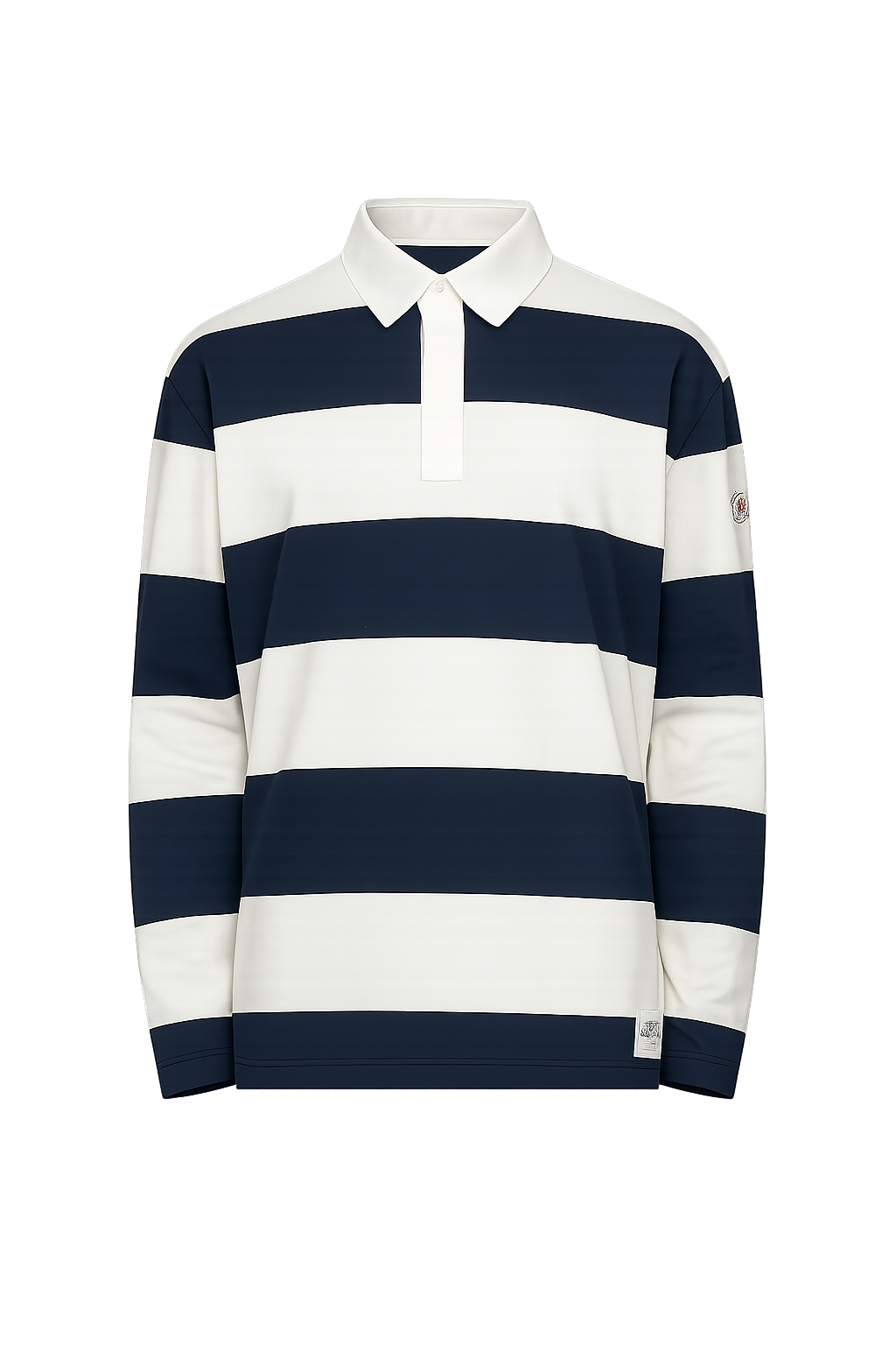 Moncler White & Navy Striped Polo