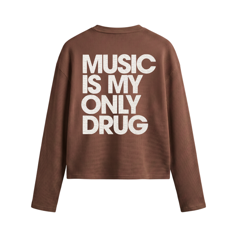 City off domes Music is my only drug Waffle T-shirt Brown