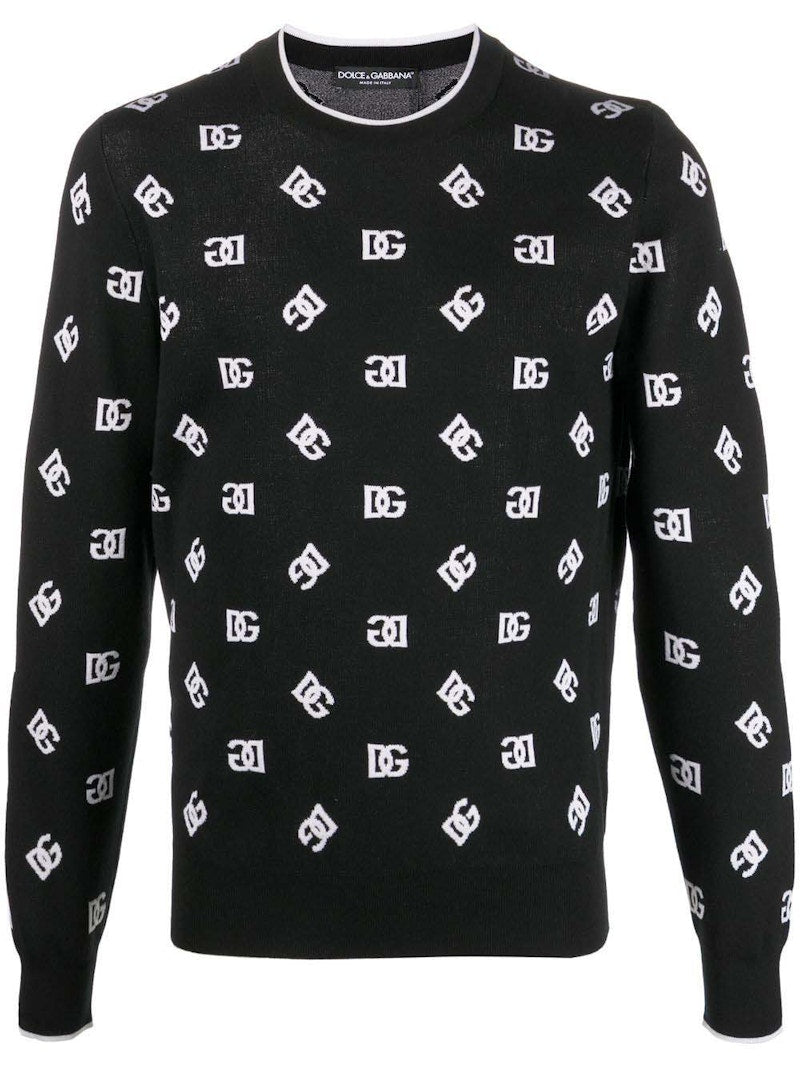 Dolce & Gabbana Logo-Print Fine-Knit Jumper Black/White