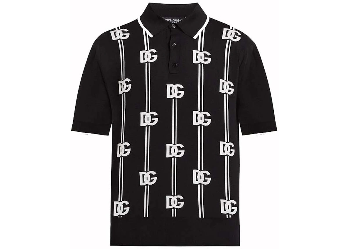 Dolce & Gabbana Logo-Print Knitted Polo Black/White
