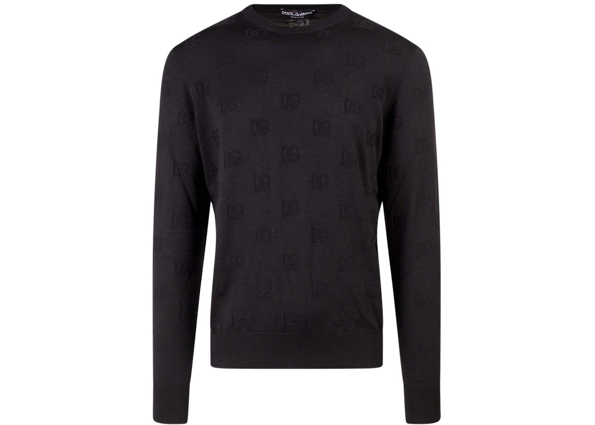 Dolce & Gabbana Man Silk All-Over Logo Sweater Black