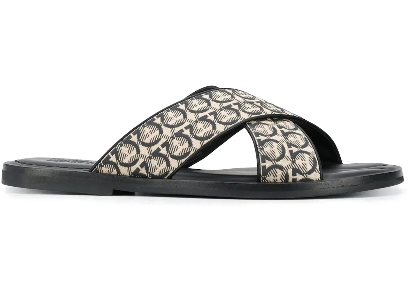 Ferragamo Gancini Printed Pool Slides Beige Black