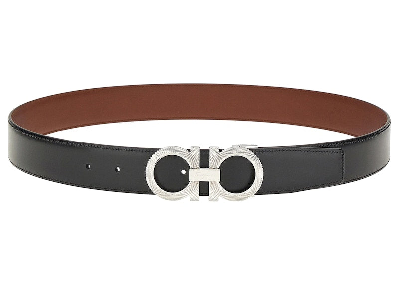 Ferragamo Reversible And Adjustable Gancini Belt Black/Big Sur Soil
