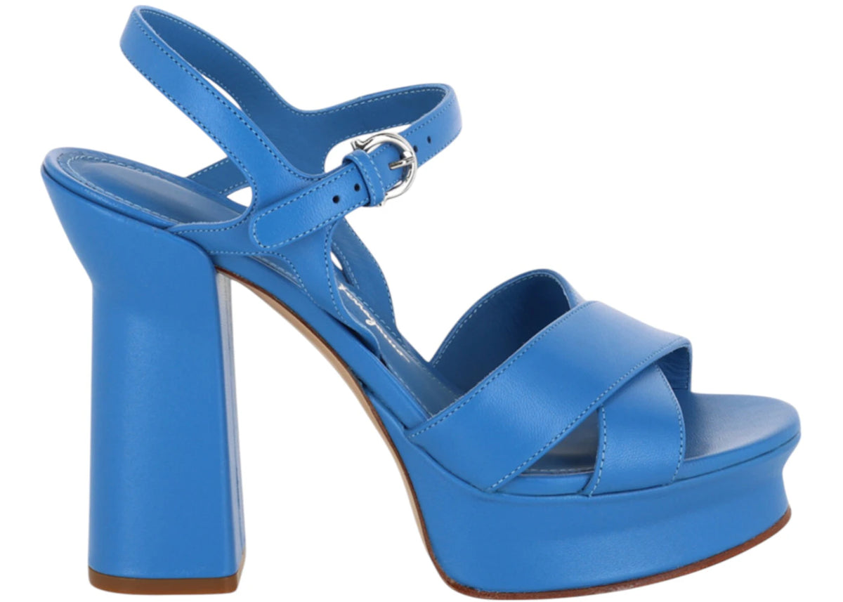 Ferragamo Sonya Platform Heel Sandals Blue (Women's)