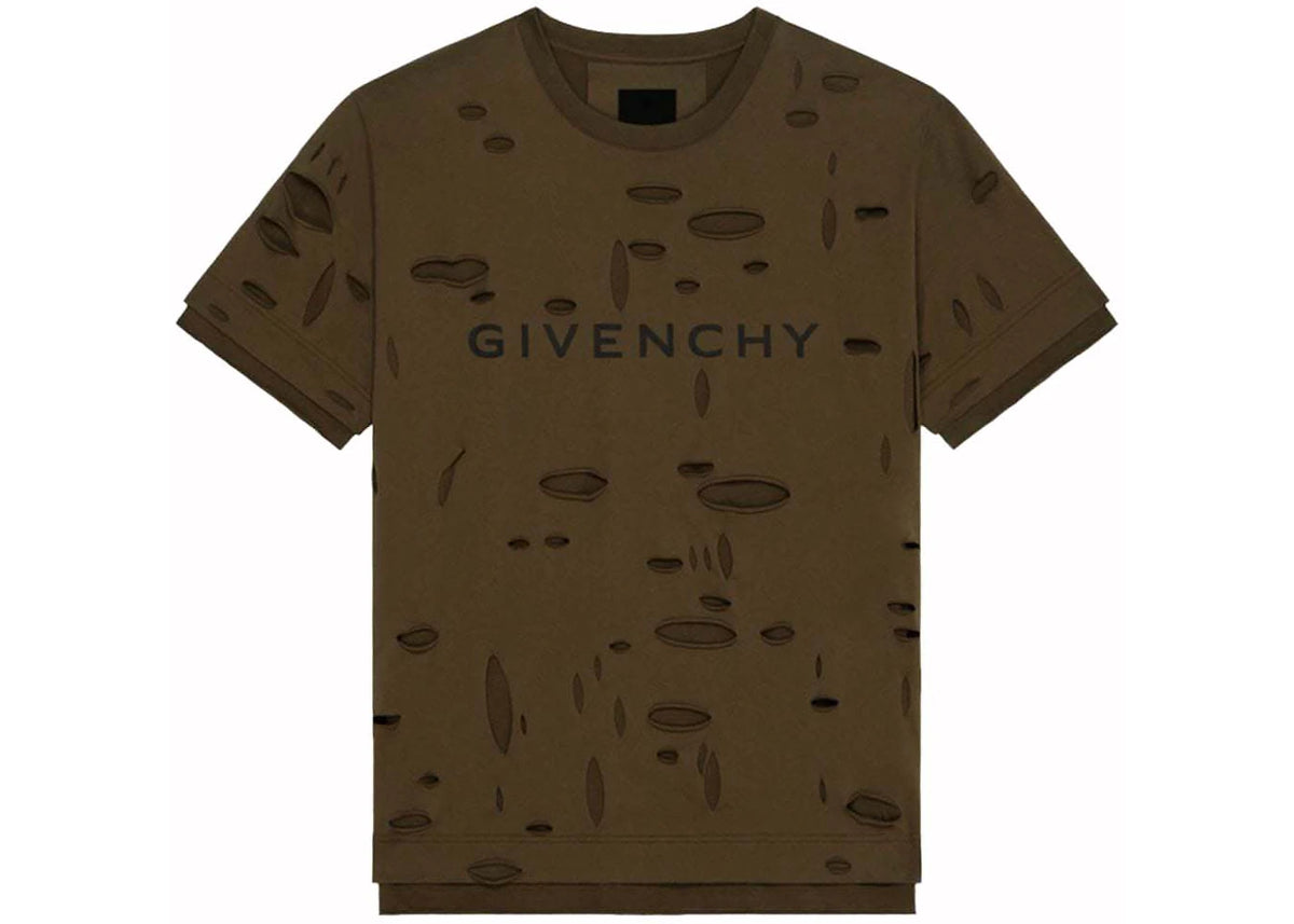 Givenchy 2 Layers Classic Fit Hole T-Shirt Khaki