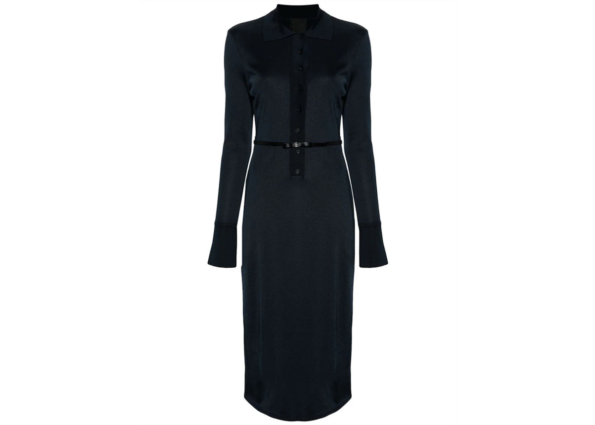 Givenchy Belted Polo-Collar Midi Dress Navy Blue