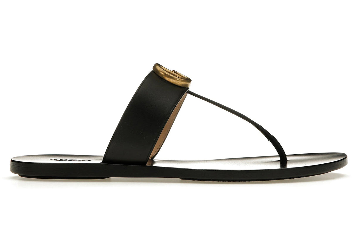 Gucci Double G Thong Sandal Black Leather