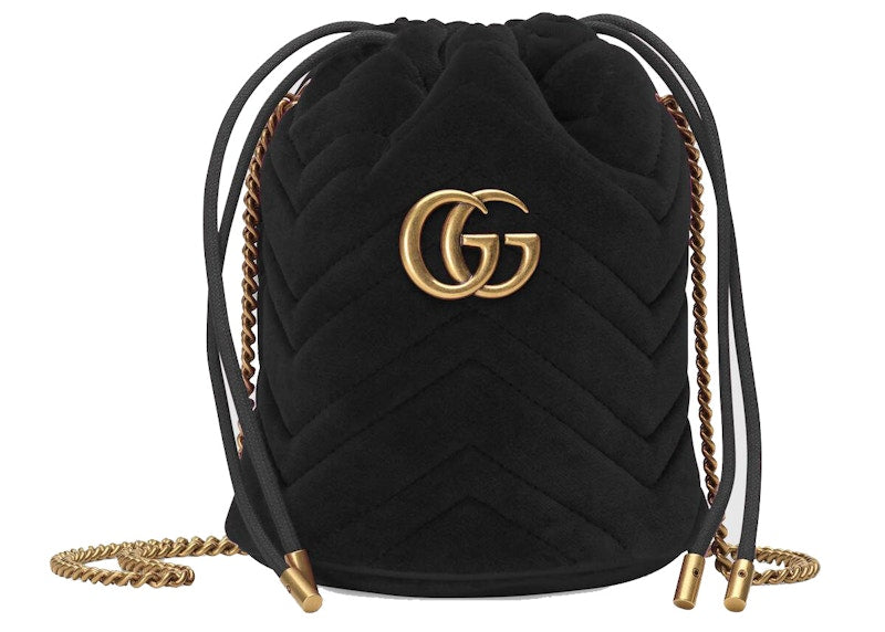 Gucci Gg Marmont Bucket Bag Velvet Mini Black