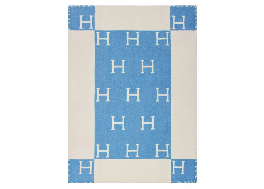 Hermes Avalon Baby Blanket Bleu Genievre/Blanc