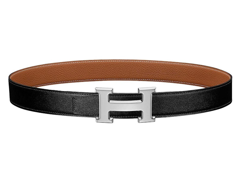 Hermes H Belt Buckle & Reversible Leather Strap 32mm Noir/Gold