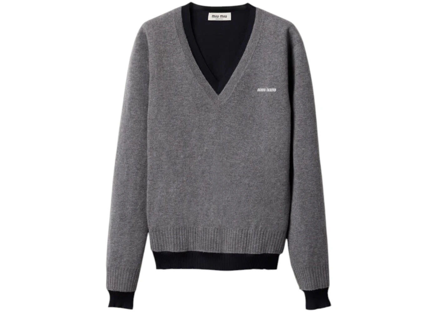 Miu Miu Silk Cashmere V-Neck Sweater Grigio Blu
