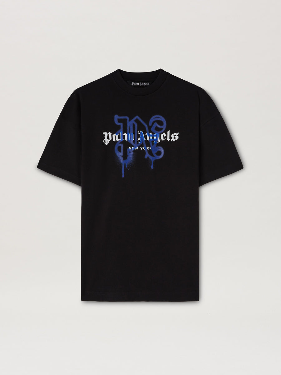 NY MONOGRAM SPRAY TEE BLACK