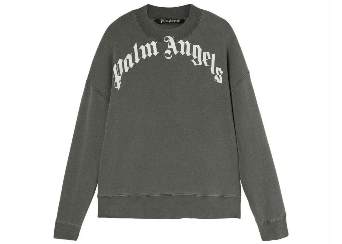 Palm Angels Gd Curved Logo Crewneck Sweater Grey