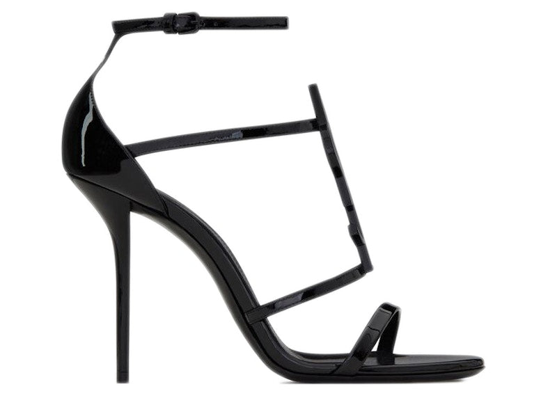 Saint Laurent Cassandra Sandal Heels Black Patent Leather