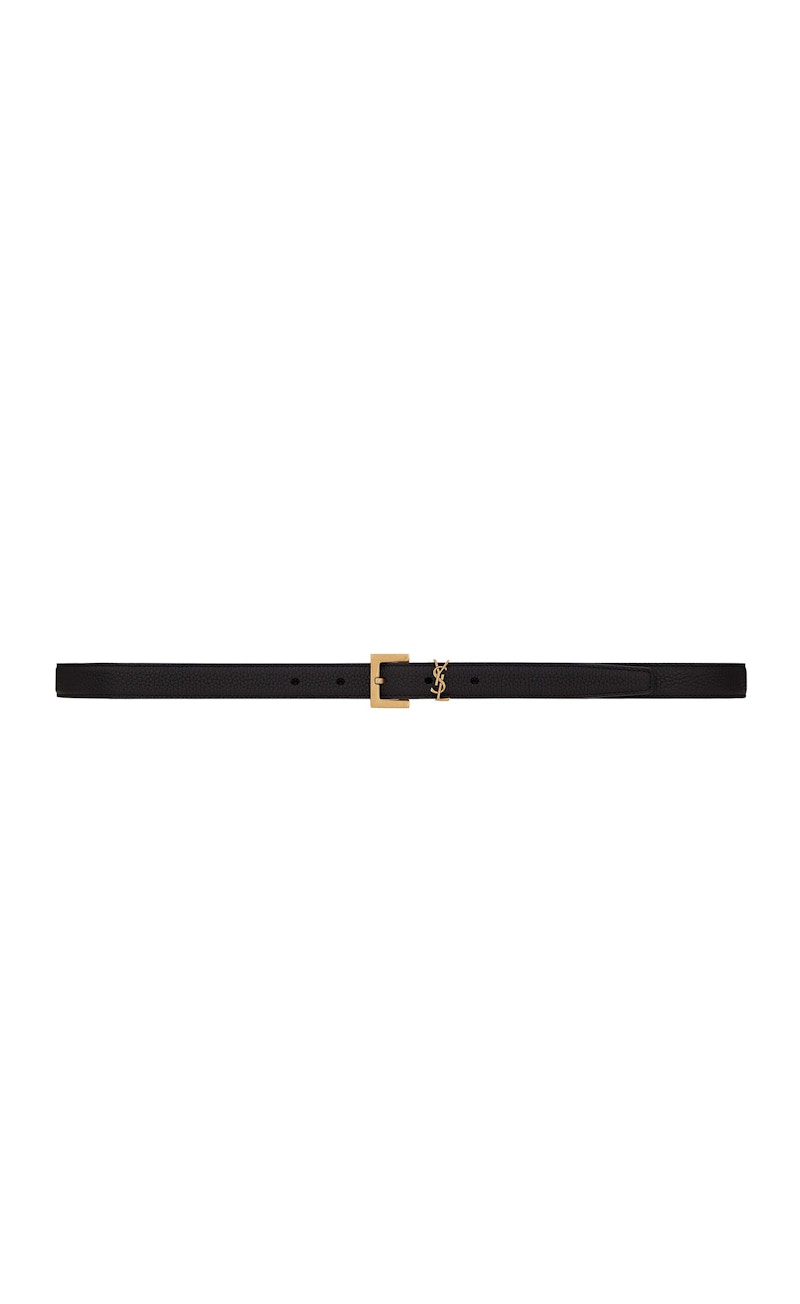 Saint Laurent Cassandre Thin Belt with Square Buckle in Grained Leather Black