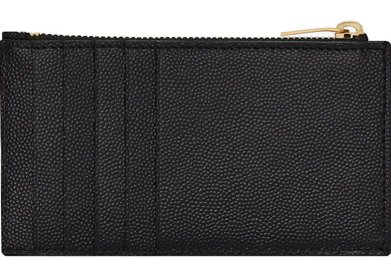 Saint Laurent Monogram Fragments Zippered Card Case Grain De Poudre Black