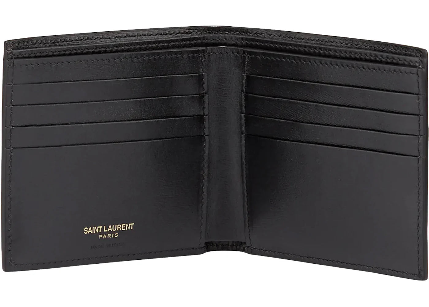 Saint Laurent Tiny Cassandre East/West Bifold Wallet In Shiny Leather Black