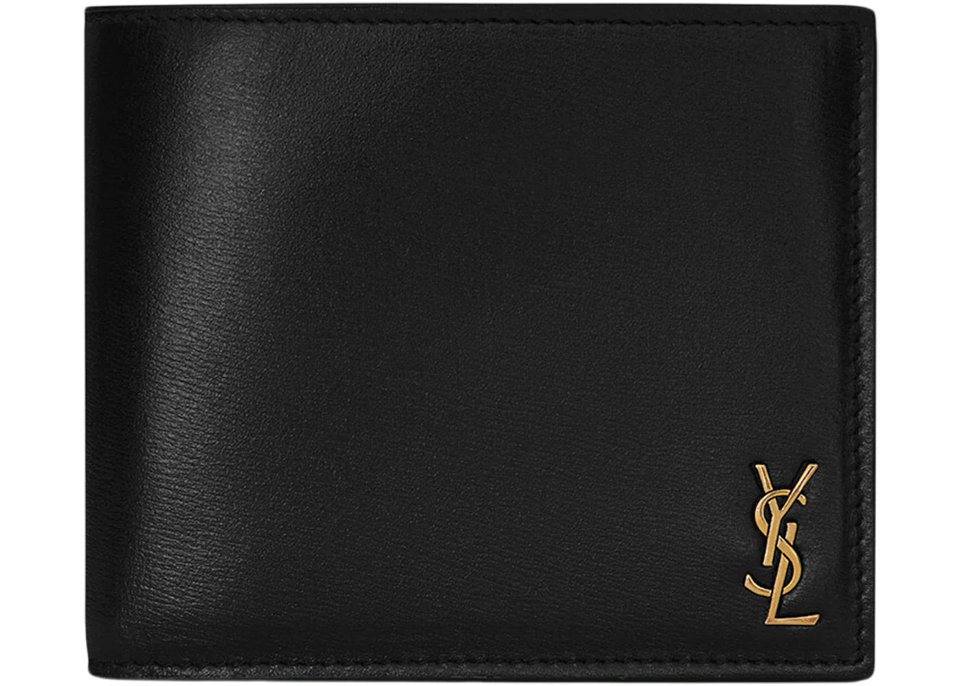 Saint Laurent Tiny Cassandre East/West Bifold Wallet In Shiny Leather Black