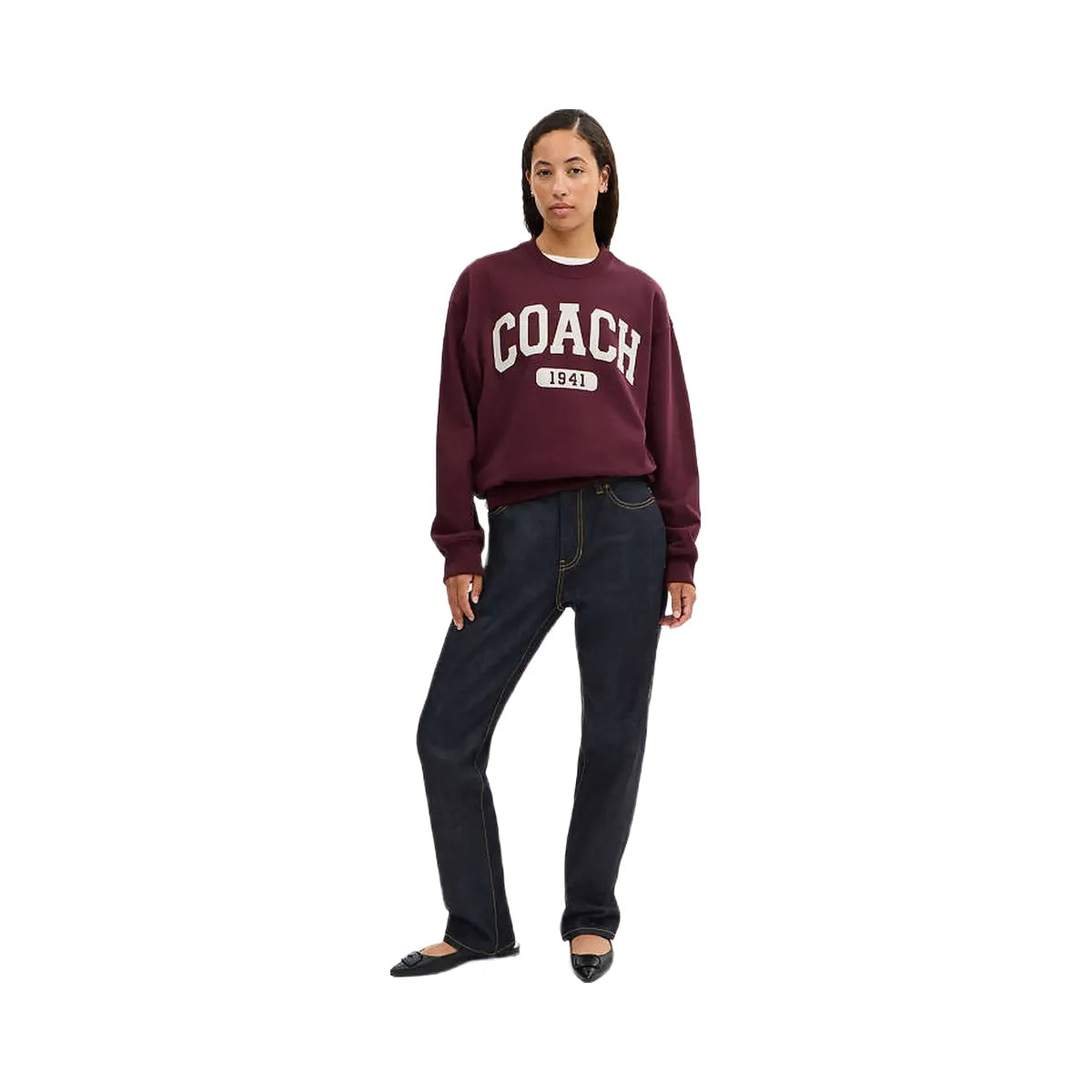 Coach Sporty Signature Boyfriend Crewneck Sweatshirt Burgundy