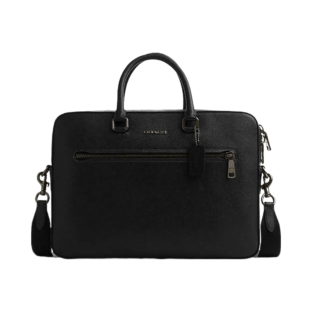 Coach Ethan Slim Brief Crossgrain Leather-Gunmetal-Black
