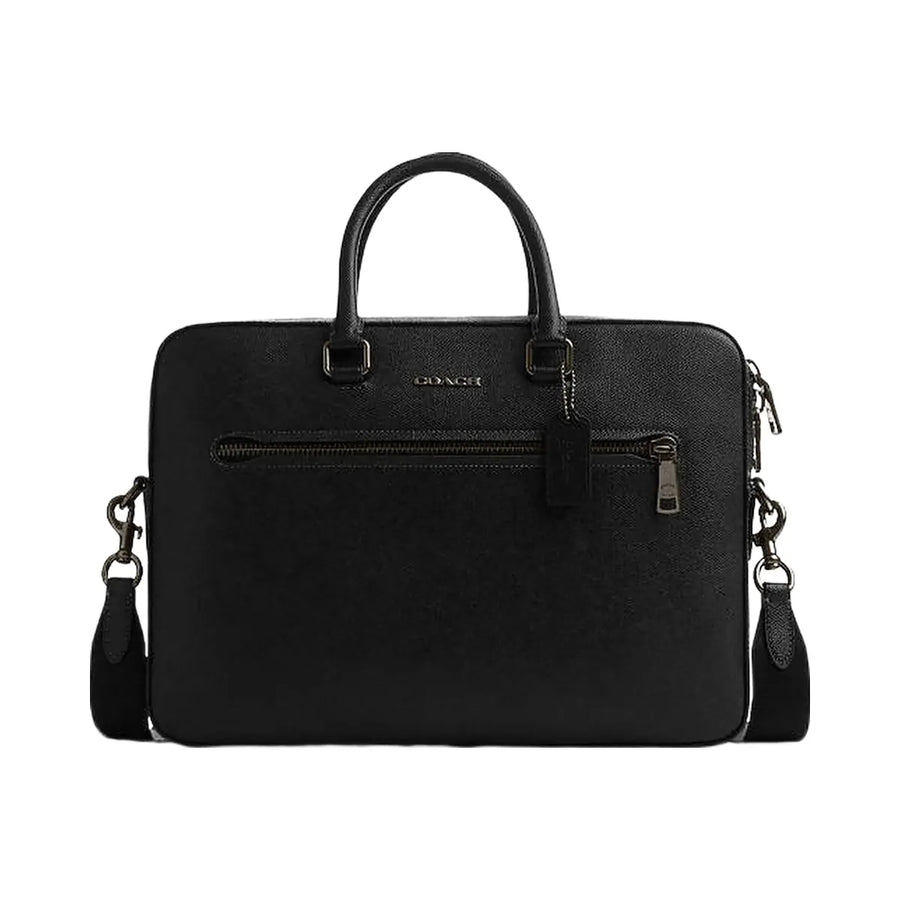 Coach Ethan Slim Brief Crossgrain Leather-Gunmetal-Black