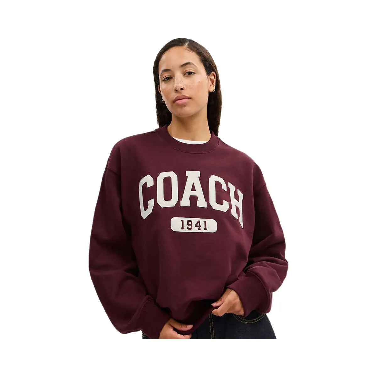 Coach Sporty Signature Boyfriend Crewneck Sweatshirt Burgundy