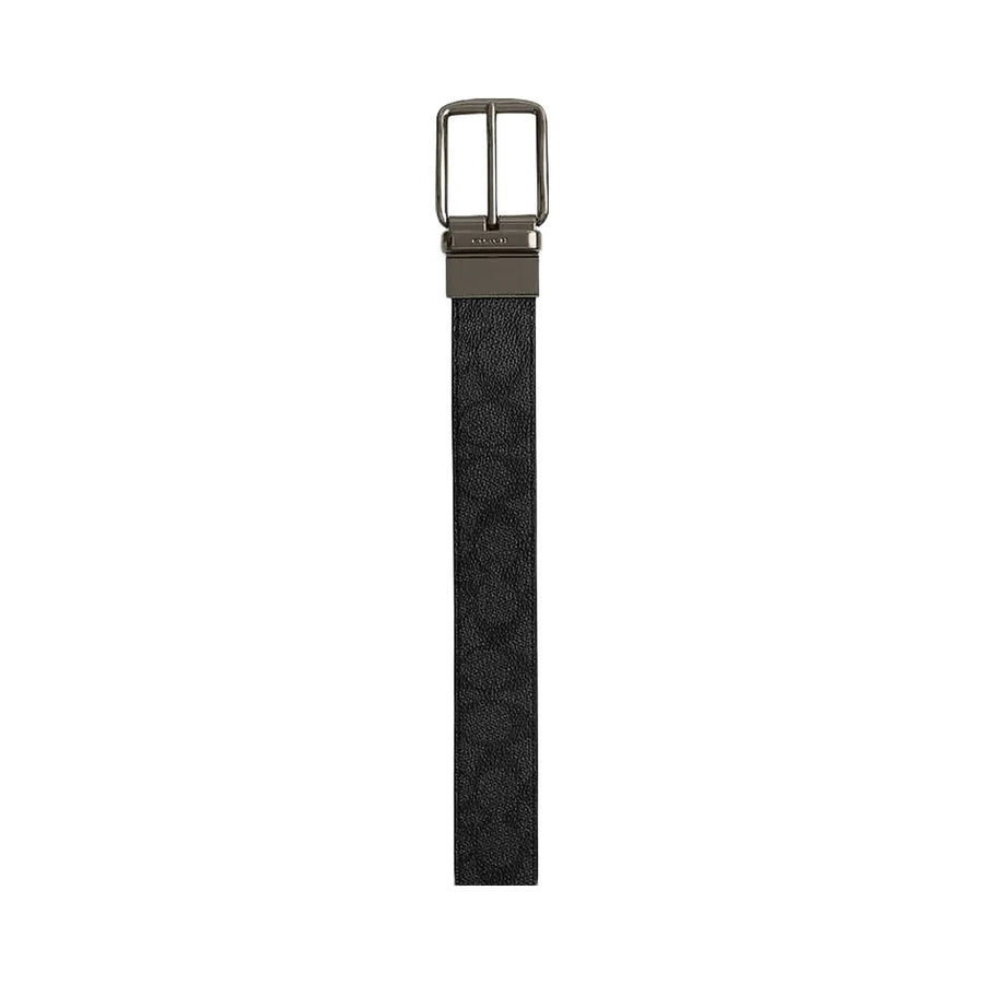 Coach Harness Buckle Cut To Size Reversible Belt, 38 Mm Signature Canvas-Gunmetal-Charcoal-Black