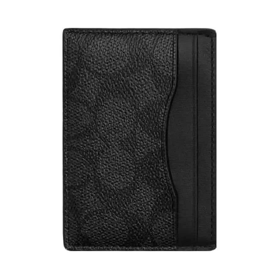 Coach Card Case With Money Clip In Signature Canvas Signature Canvas-Gunmetal-Charcoal-Black