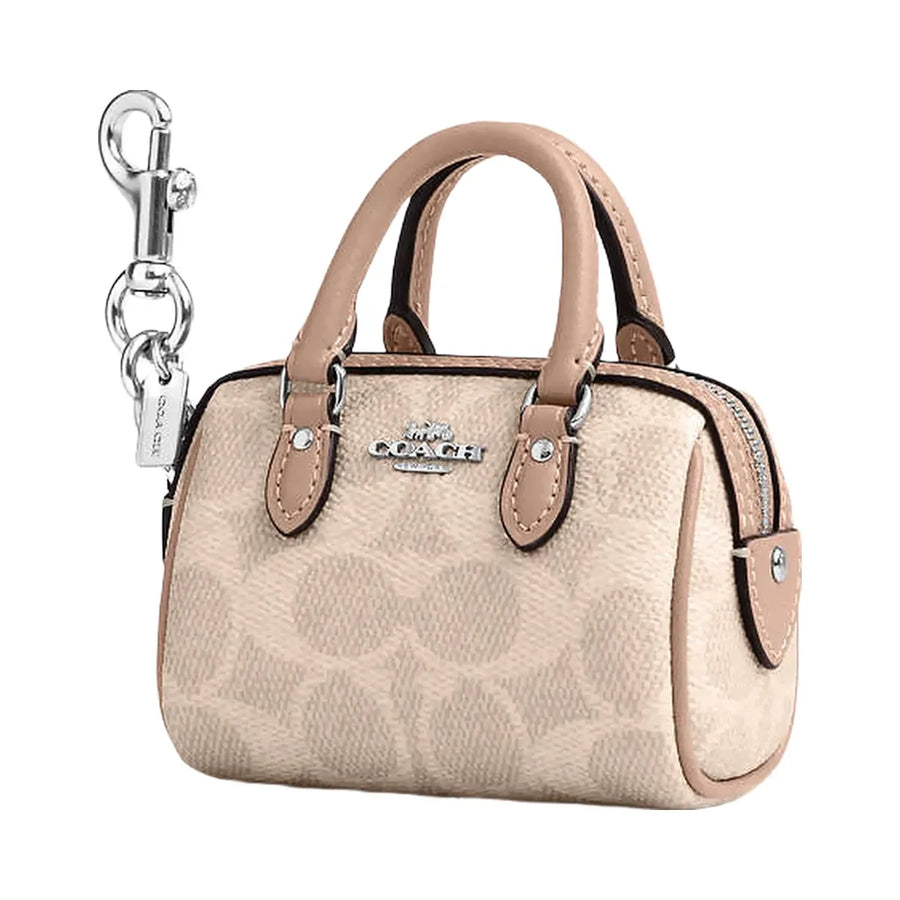 Coach Mini Rowan Bag Charm In Signature Canvas Signature Canvas-Silver-Sand-Taupe