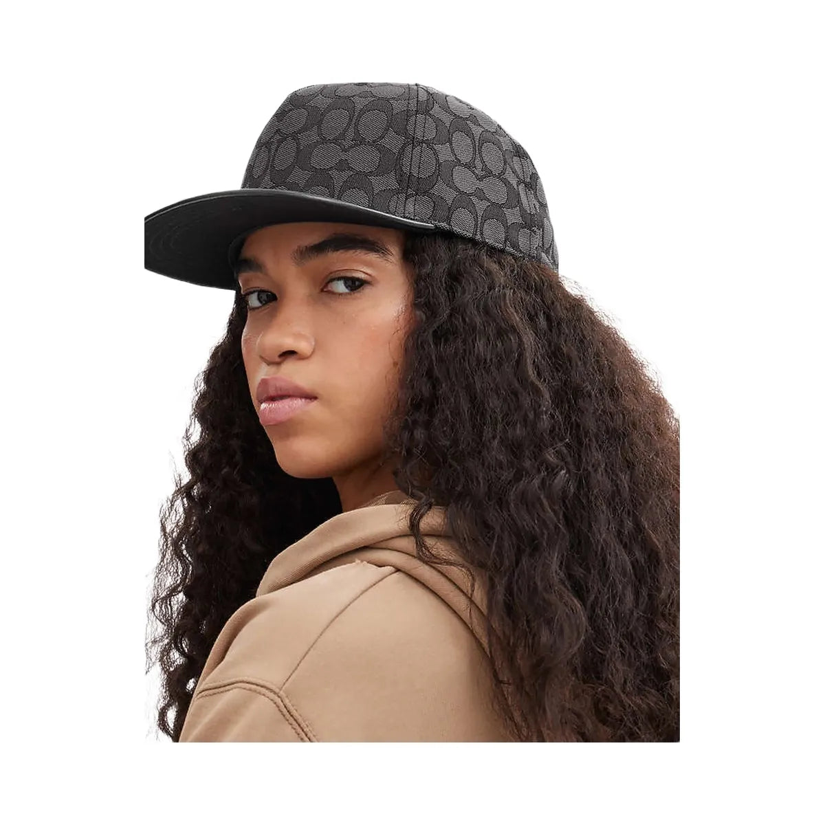 Coach Signature Jacquard Flat Brim Hat Charcoal-Black